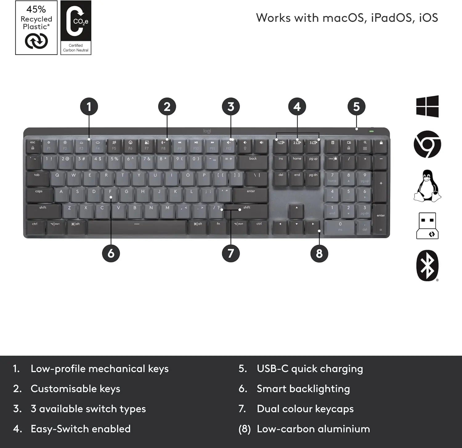 Refurbished - Logitech MX Mechanical Wireless Illuminated Performance Keyboard, Clicky Switches - 920-010549 LogitechBullseye Deals