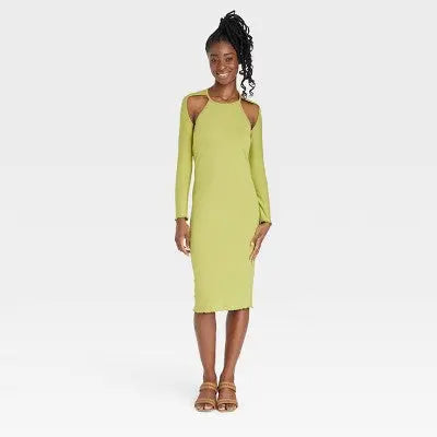Sammy B Women's Long Sleeve Cut-Out Bodycon Dress - Black History Month, Green - Secondipity