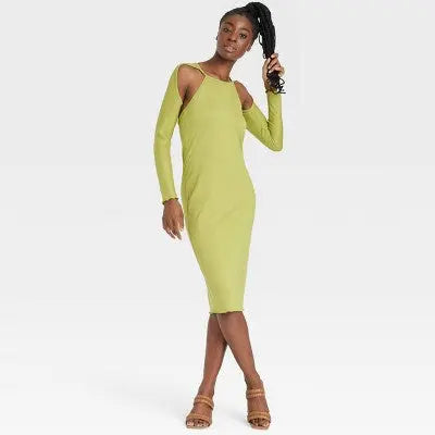 Sammy B Women's Long Sleeve Cut-Out Bodycon Dress - Black History Month, Green - Secondipity