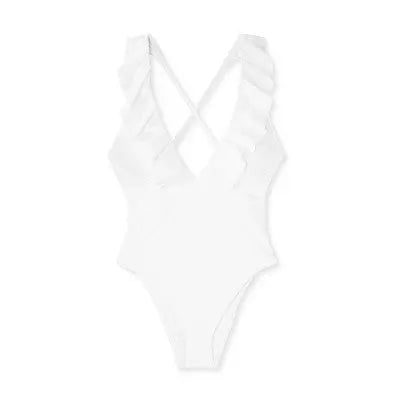 Shade & Shore Women's Plunge Flounce Neckline One-Piece Swimsuit - Secondipity