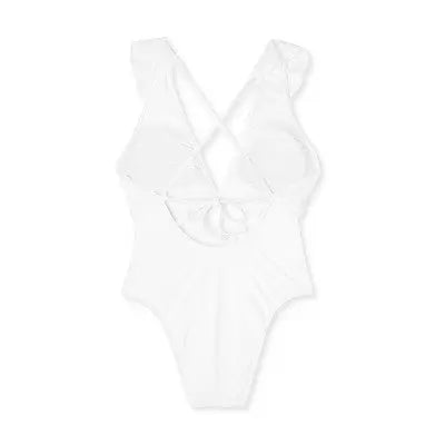 Shade & Shore Women's Plunge Flounce Neckline One-Piece Swimsuit - Secondipity