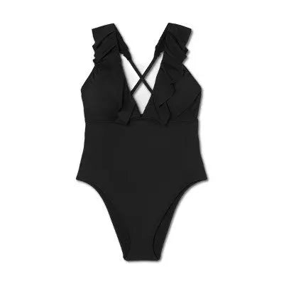 Shade & Shore Women's Plunge Flounce Neckline One-Piece Swimsuit - Secondipity