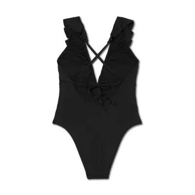 Shade & Shore Women's Plunge Flounce Neckline One-Piece Swimsuit - Secondipity