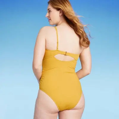 Shade & Shore Women's Asymmetric Twist One Piece Swimsuit - Gold Shade & ShoreBullseye Deals