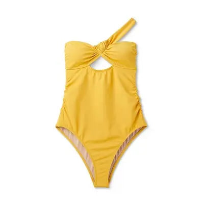 Shade & Shore Women's Asymmetric Twist One Piece Swimsuit - Gold Shade & ShoreBullseye Deals