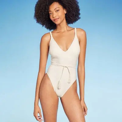 Shade & Shore Women's Braid Belt High Leg One Piece Swimsuit Swimwear Shade & ShoreBullseye Deals