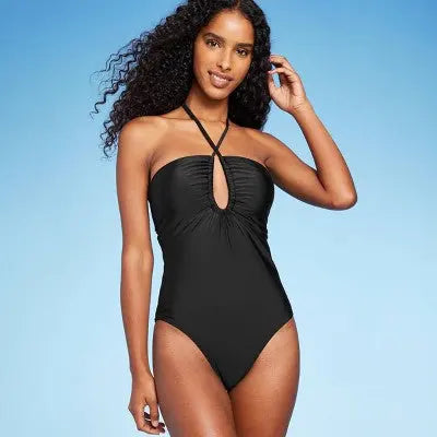 Shade & Shore Women's Halter Keyhole Bandeau One-Piece: Swimwear Sass! Shade & ShoreBullseye Deals