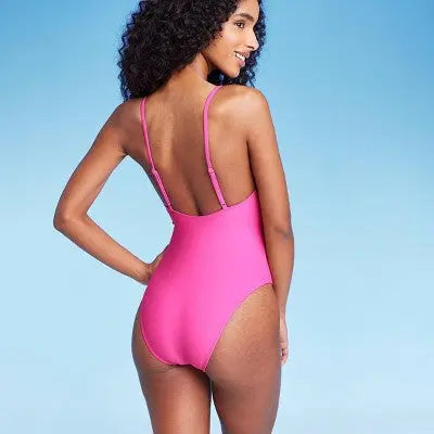 Shade & Shore Women's Lace Up Front One Piece Swimsuit Scoop Neck Swimwear Shade & ShoreBullseye Deals