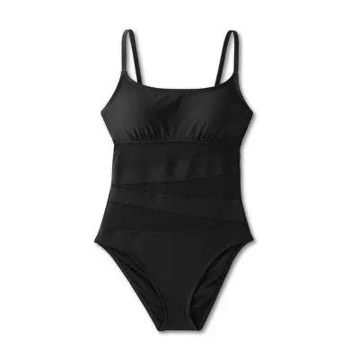 Shade & Shore Women's Mesh Front One Piece Swimsuit | Adjustable Straps | Black Shade & Shore