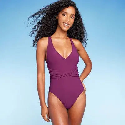 Shade & Shore Women's Plunge One Piece Swimsuit Ribbed Swimwear Shade & ShoreBullseye Deals