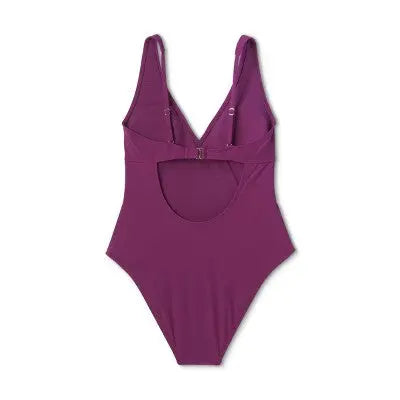 Shade & Shore Women's Plunge One Piece Swimsuit Ribbed Swimwear Shade & ShoreBullseye Deals