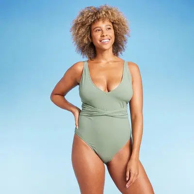 Shade & Shore Women's Plunge One Piece Swimsuit Ribbed Swimwear Shade & ShoreBullseye Deals