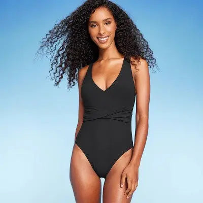 Shade & Shore Women's Plunge One Piece Swimsuit Ribbed Swimwear Shade & ShoreBullseye Deals