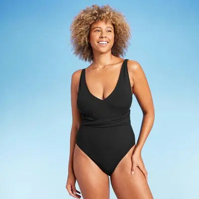 Shade & Shore Women's Plunge One Piece Swimsuit Ribbed Swimwear Shade & ShoreBullseye Deals