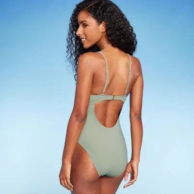 Shade & Shore Women's Plunge One Piece Swimsuit Ribbed Swimwear Shade & ShoreBullseye Deals