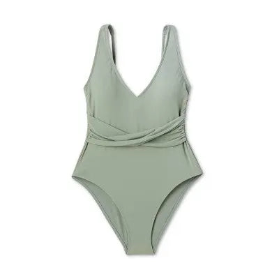 Shade & Shore Women's Plunge One Piece Swimsuit Ribbed Swimwear Shade & ShoreBullseye Deals