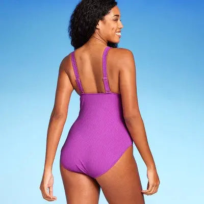 Shade & Shore Women's Triangle One Piece Swimsuit Ribbed Swimwear Shade & ShoreBullseye Deals