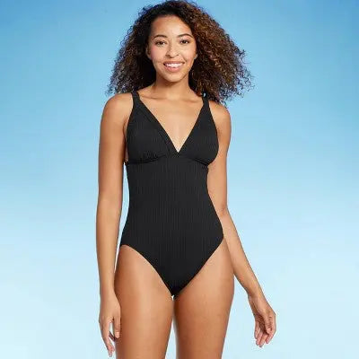 Shade & Shore Women's Triangle One Piece Swimsuit Ribbed Swimwear Shade & ShoreBullseye Deals