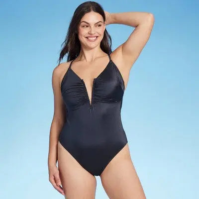 Shade & Shore Women's V-Wire Plunge One Piece Swimsuit Shirred Bathing Suit Shade & ShoreBullseye Deals