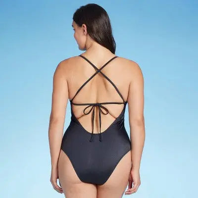 Shade & Shore Women's V-Wire Plunge One Piece Swimsuit Shirred Bathing Suit Shade & ShoreBullseye Deals