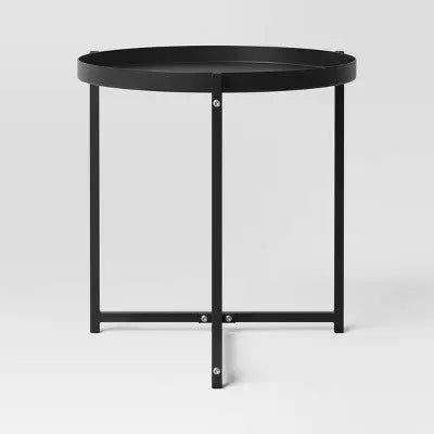 Steel Round Tray Top Outdoor Portable Side Table - Room Essentials Room Essentials
