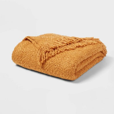 Threshold Boucle Throw Blanket Oversized 80x60 Midweight Woven Fringe