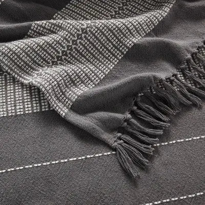 Threshold Fringed Oversized Throw Blanket with Woven Stripes 100% Cotton 60