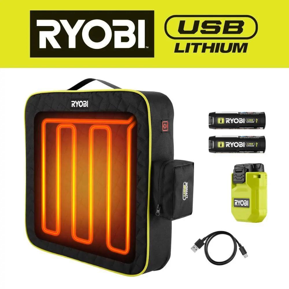 USB Lithium Cordless Heated Cushion Kit with (2) 2.0 Ah Batteries and Charging Cable RYOBIBullseye Deals