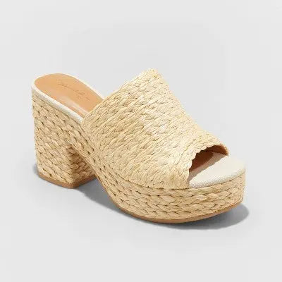 Universal Thread Women's Chunky Block High Heel Slip On Mules Sandals Raffia Universal ThreadBullseye Deals