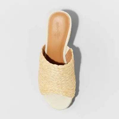 Universal Thread Women's Chunky Block High Heel Slip On Mules Sandals Raffia Universal ThreadBullseye Deals
