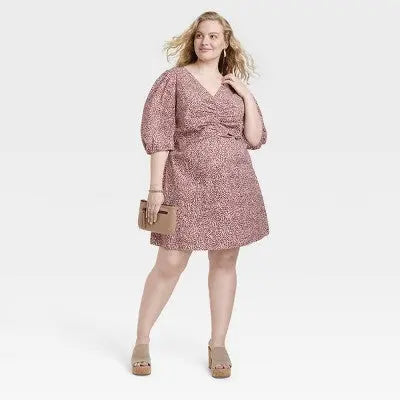 Universal Thread Women's Elbow Puff Sleeve Ruched V-Neck Mini Dress Universal ThreadBullseye Deals