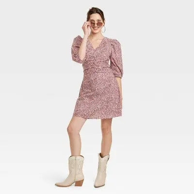 Universal Thread Women's Elbow Puff Sleeve Ruched V-Neck Mini Dress Universal ThreadBullseye Deals