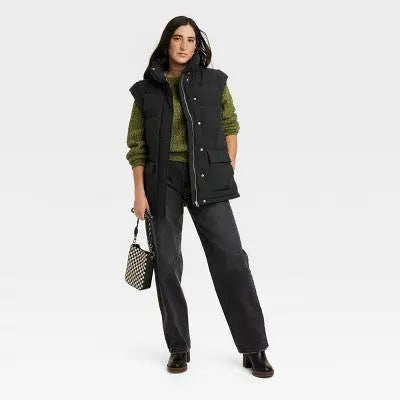 Universal Thread Women's Full Zipper Snap Quilted Puffer Vest Water-Resistant Universal ThreadBullseye Deals