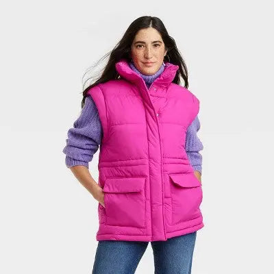 Universal Thread Women's Full Zipper Snap Quilted Puffer Vest Water-Resistant Universal ThreadBullseye Deals