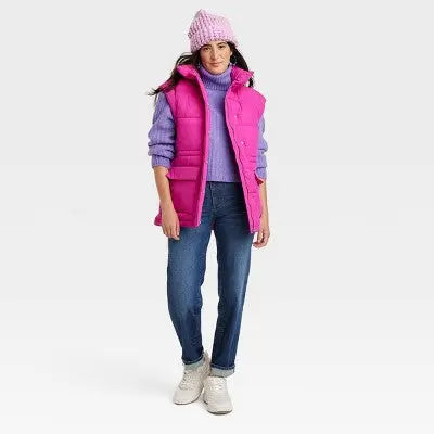 Universal Thread Women's Full Zipper Snap Quilted Puffer Vest Water-Resistant Universal ThreadBullseye Deals