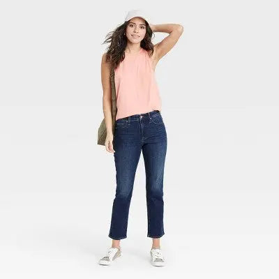 Universal Thread Women's High-Rise Slim Straight Jeans Denim Rolled Hem Fair Trade - Secondipity