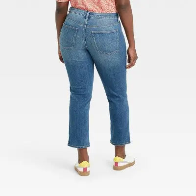 Universal Thread Women's High-Rise Slim Straight Jeans Denim Rolled Hem Fair Trade - Secondipity