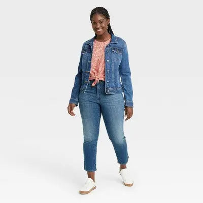 Universal Thread Women's High-Rise Slim Straight Jeans Denim Rolled Hem Fair Trade - Secondipity