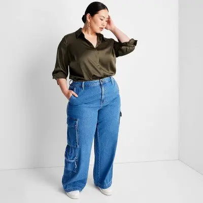 Universal Thread Women's High-Rise Wide Leg Denim Jeans Cargo Pants Streetwear Universal ThreadBullseye Deals