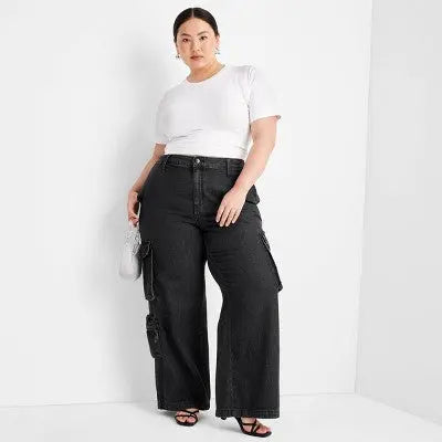 Universal Thread Women's High-Rise Wide Leg Denim Jeans Cargo Pants Streetwear Universal ThreadBullseye Deals