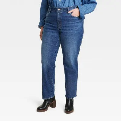Universal Thread Women's High Waisted Straight Cargo Jeans 90's Vintage, Dark Wash Universal ThreadBullseye Deals