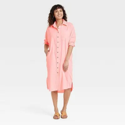 Universal Thread Women's Long Sleeve Button Down Shirt Midi Dress Universal ThreadBullseye Deals