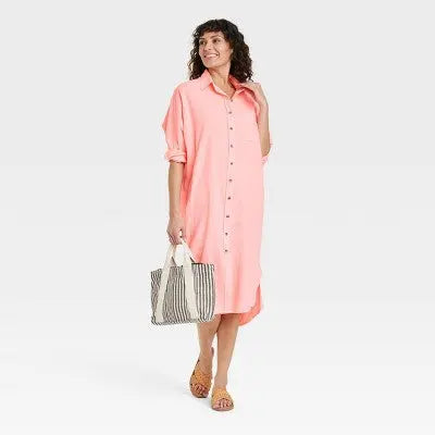 Universal Thread Women's Long Sleeve Button Down Shirt Midi Dress Universal ThreadBullseye Deals