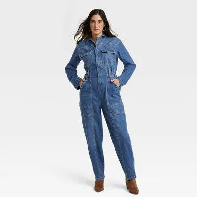 Universal Thread Women's Long Sleeve Denim Jumpsuit Wide-Leg Overalls Universal ThreadBullseye Deals