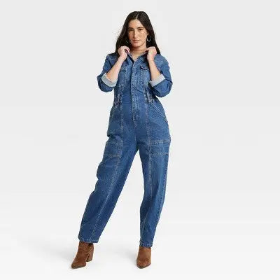 Universal Thread Women's Long Sleeve Denim Jumpsuit Wide-Leg Overalls Universal ThreadBullseye Deals