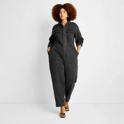 Universal Thread Women's Long Sleeve Denim Jumpsuit Wide-Leg Overalls Universal ThreadBullseye Deals