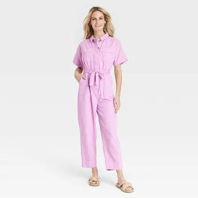 Universal Thread Women's Short Sleeve Button-Front Boilersuit, Twill Cotton Universal ThreadBullseye Deals