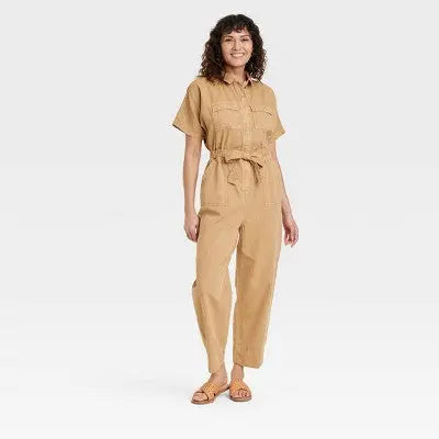 Universal Thread Women's Short Sleeve Button-Front Boilersuit, Twill Cotton Universal ThreadBullseye Deals