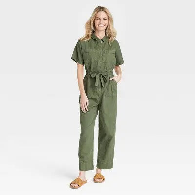 Universal Thread Women's Short Sleeve Button-Front Boilersuit, Twill Cotton Universal ThreadBullseye Deals