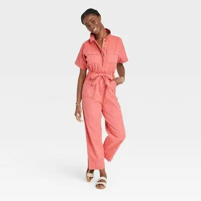 Universal Thread Women's Short Sleeve Button-Front Boilersuit, Twill Cotton Universal ThreadBullseye Deals